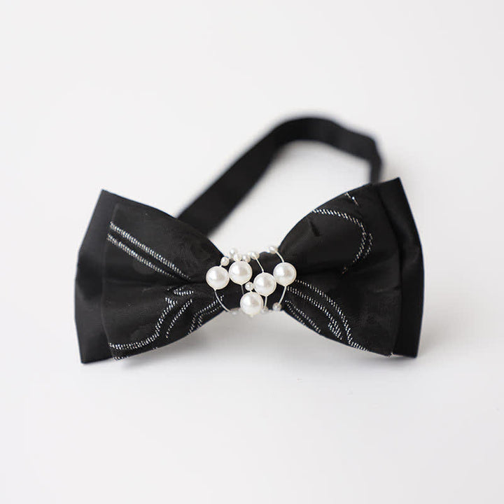 Pajarita de boda negra con perla y temperamento para hombre