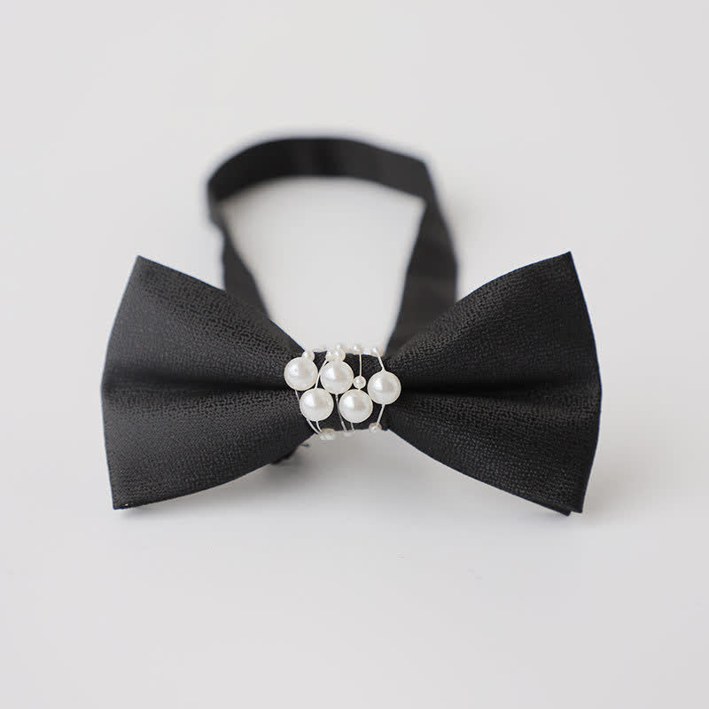 Pajarita de boda negra con perla y temperamento para hombre