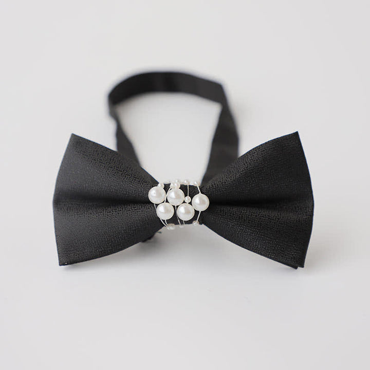 Pajarita de boda negra con perla y temperamento para hombre