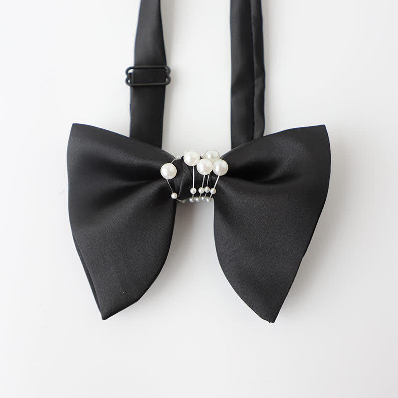 Pajarita de boda negra con perla y temperamento para hombre
