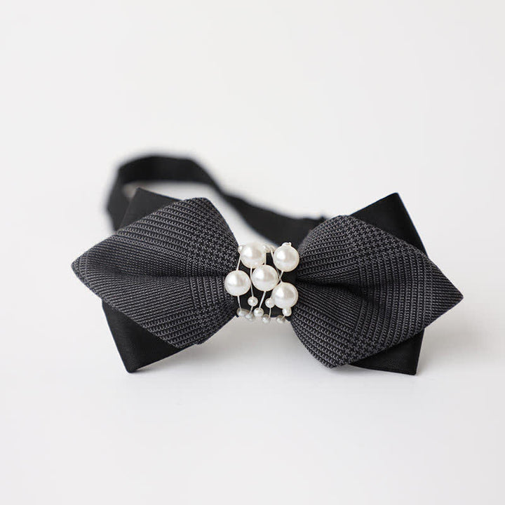 Pajarita de boda negra con perla y temperamento para hombre