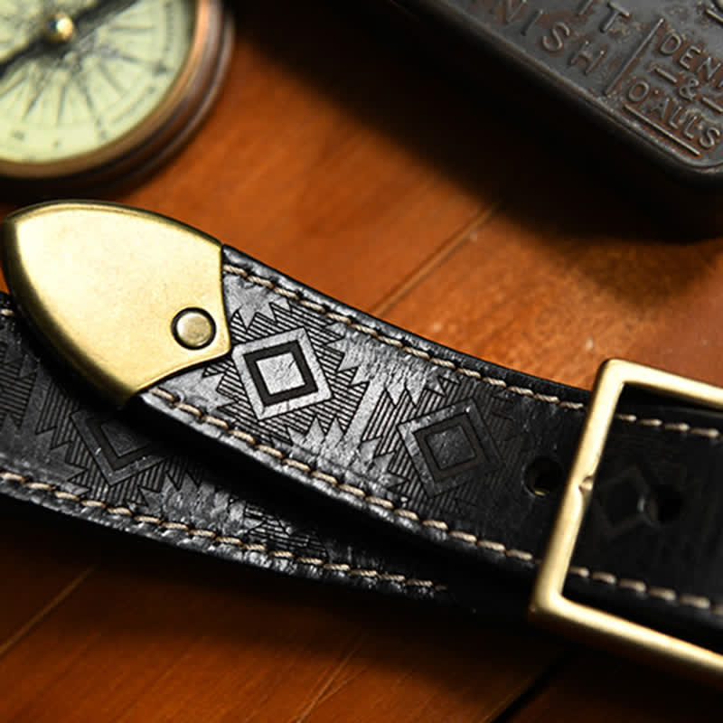 Cinturón de cuero con patrón geométrico occidental para hombre