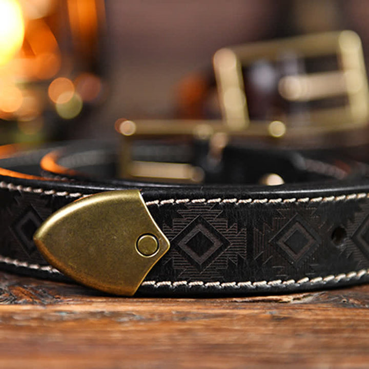 Cinturón de cuero con patrón geométrico occidental para hombre