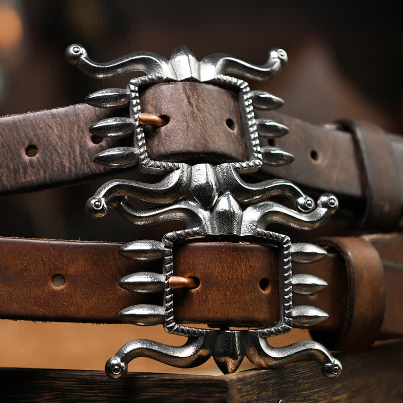 Cinturón de cuero con hebilla de pulpo moderno y estilo punk para hombre