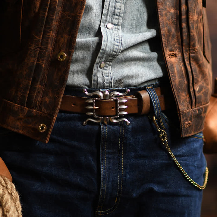 Cinturón de cuero con hebilla de pulpo moderno y estilo punk para hombre