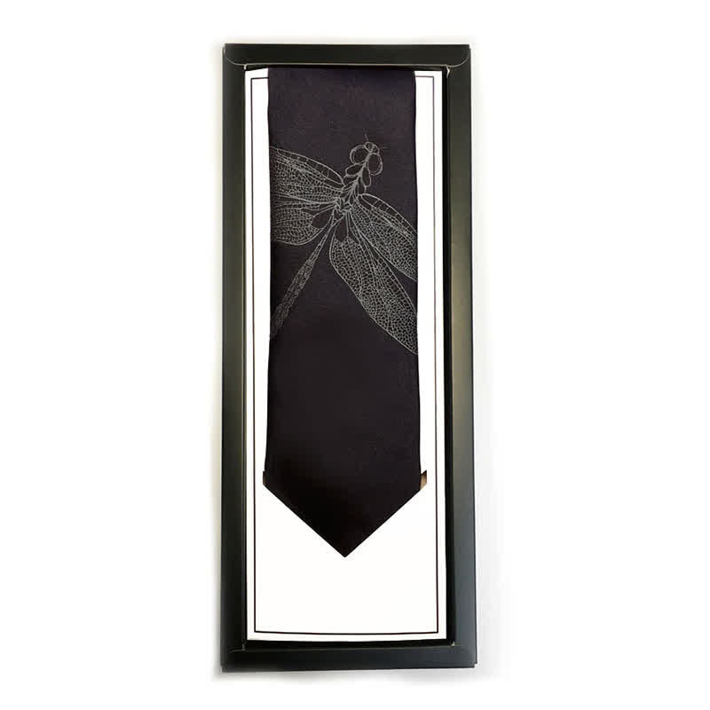Corbata negra con estampado de libélula para caballero
