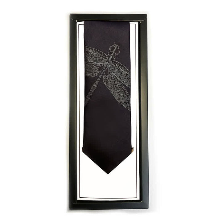 Corbata negra con estampado de libélula para caballero