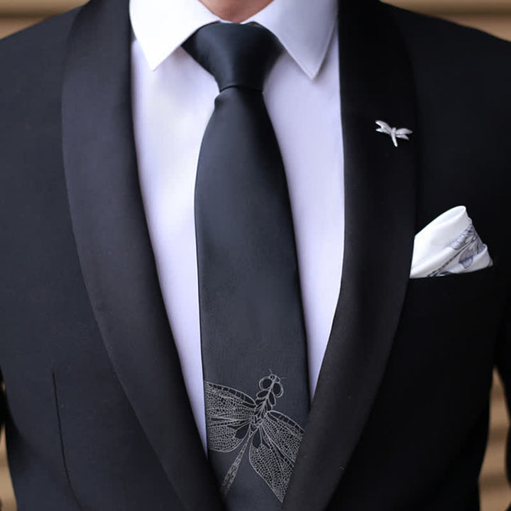 Corbata negra con estampado de libélula para caballero