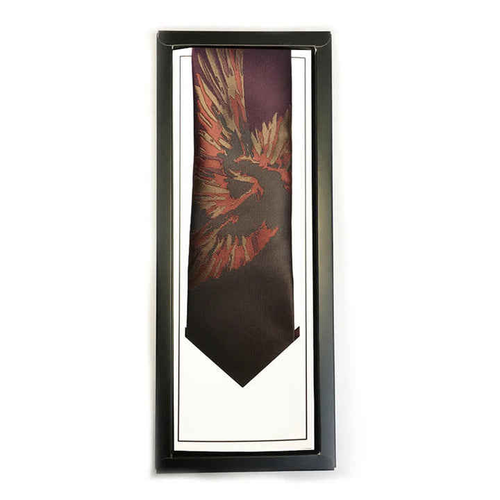 Corbata burdeos con estampado de fénix volador para hombre