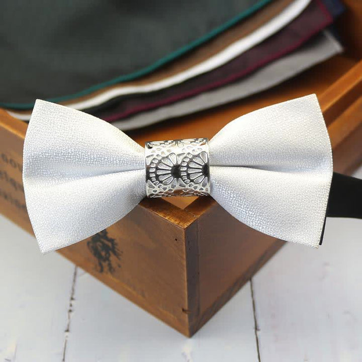 Pajarita clásica de boda con núcleo de metal plateado para hombre