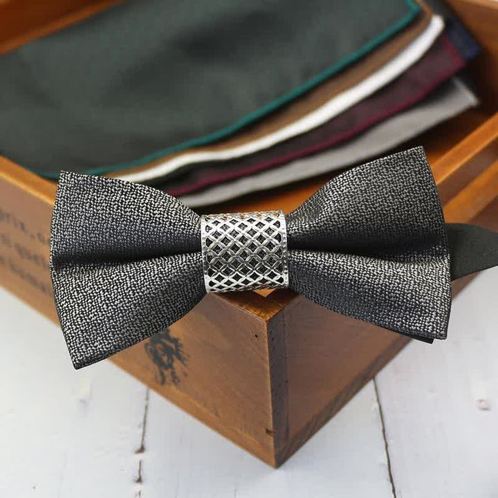Pajarita clásica de boda con núcleo de metal plateado para hombre
