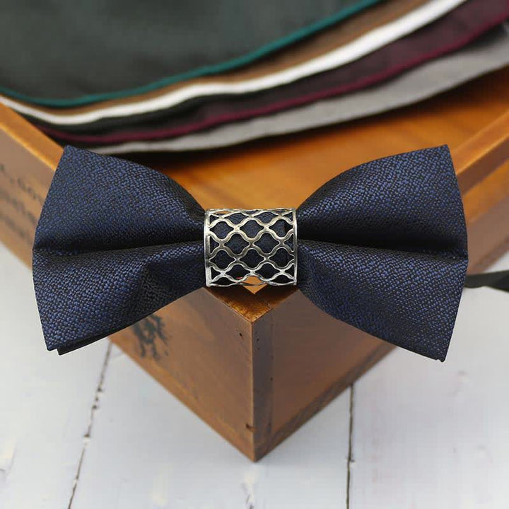 Pajarita clásica de boda con núcleo de metal plateado para hombre