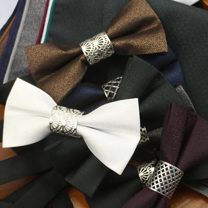 Pajarita clásica de boda con núcleo de metal plateado para hombre