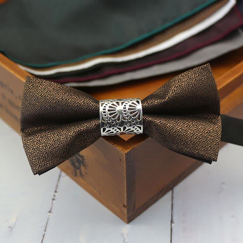 Pajarita clásica de boda con núcleo de metal plateado para hombre