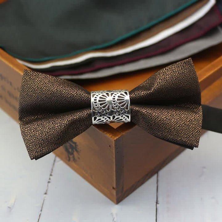 Pajarita clásica de boda con núcleo de metal plateado para hombre