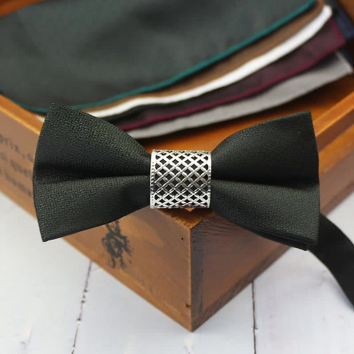Pajarita clásica de boda con núcleo de metal plateado para hombre