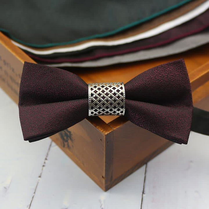 Pajarita clásica de boda con núcleo de metal plateado para hombre