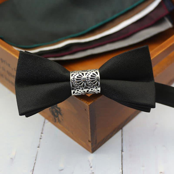 Pajarita clásica de boda con núcleo de metal plateado para hombre