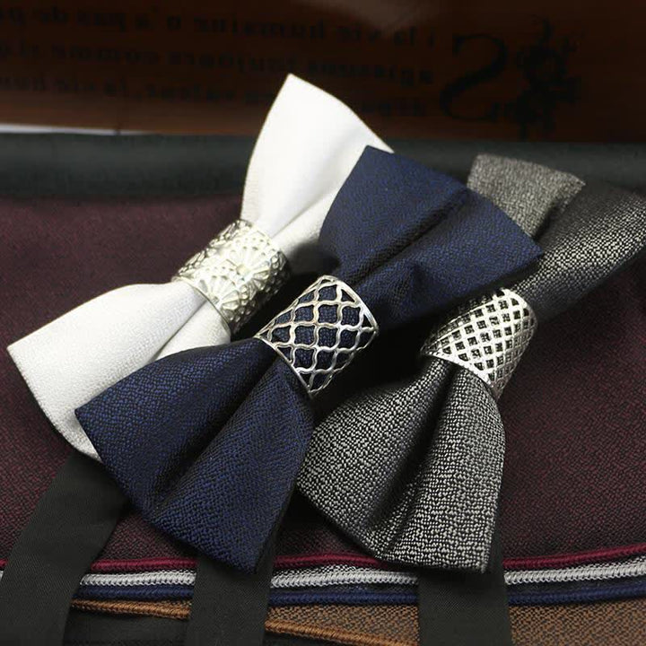 Pajarita clásica de boda con núcleo de metal plateado para hombre