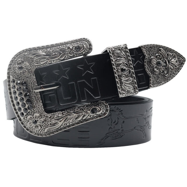 Cinturón de cuero con hebilla tallada y diseño de vaquero para hombre