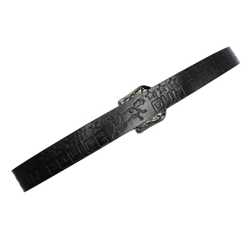 Cinturón de cuero con hebilla tallada y diseño de vaquero para hombre