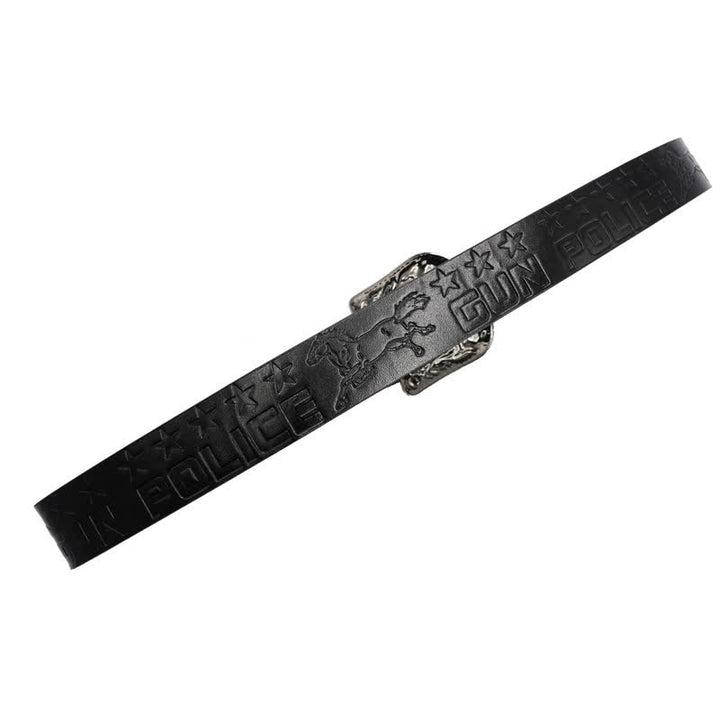 Cinturón de cuero con hebilla tallada y diseño de vaquero para hombre