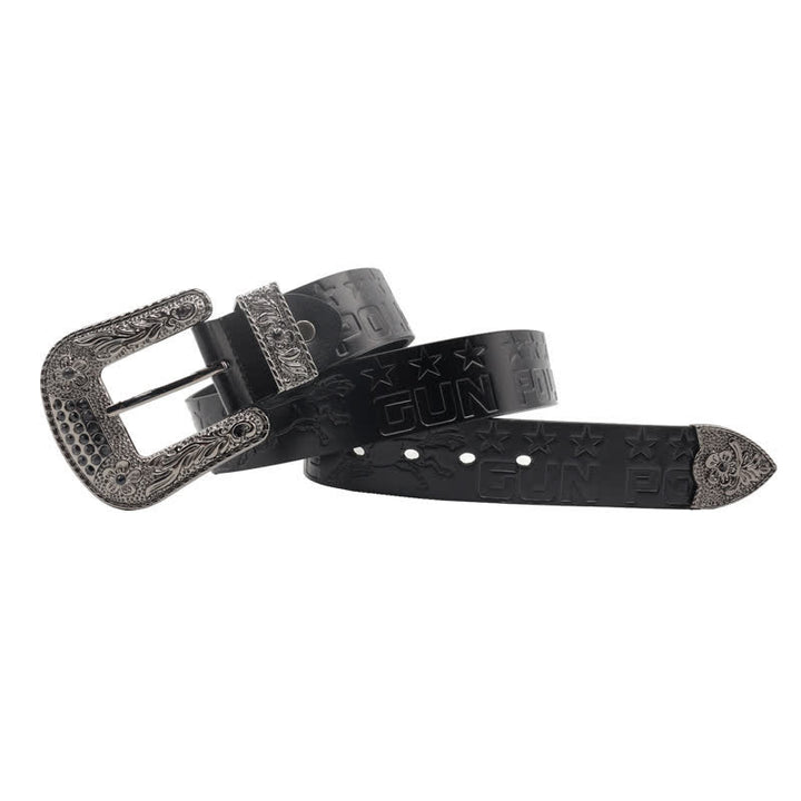 Cinturón de cuero con hebilla tallada y diseño de vaquero para hombre