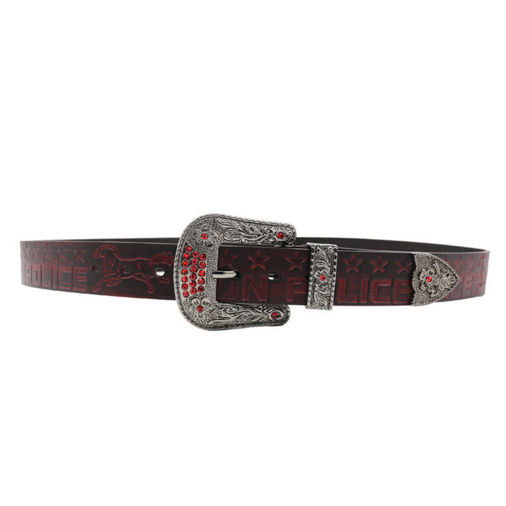 Cinturón de cuero con hebilla tallada y diseño de vaquero para hombre