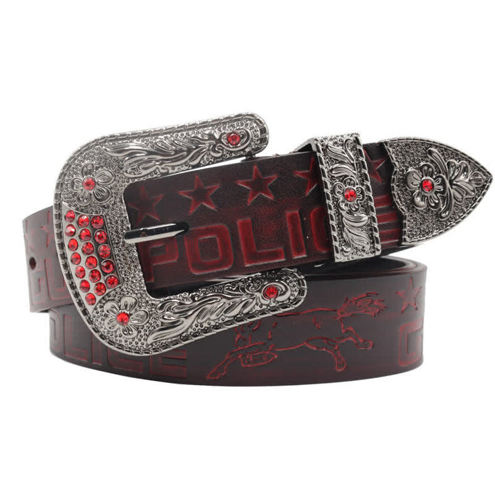 Cinturón de cuero con hebilla tallada y diseño de vaquero para hombre