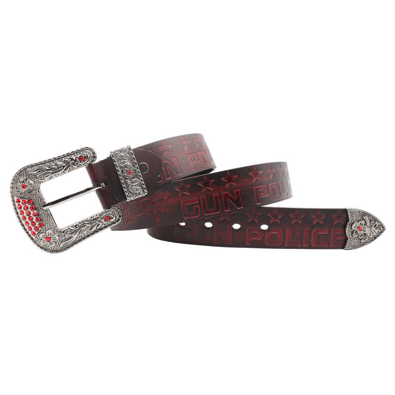Cinturón de cuero con hebilla tallada y diseño de vaquero para hombre
