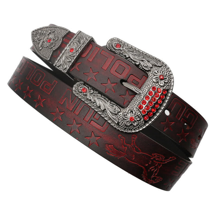 Cinturón de cuero con hebilla tallada y diseño de vaquero para hombre