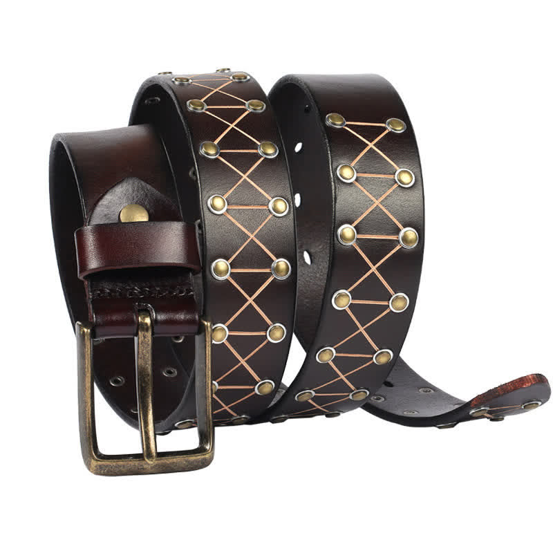 Cinturón de cuero vintage con tachuelas y remaches estilo punk para hombre