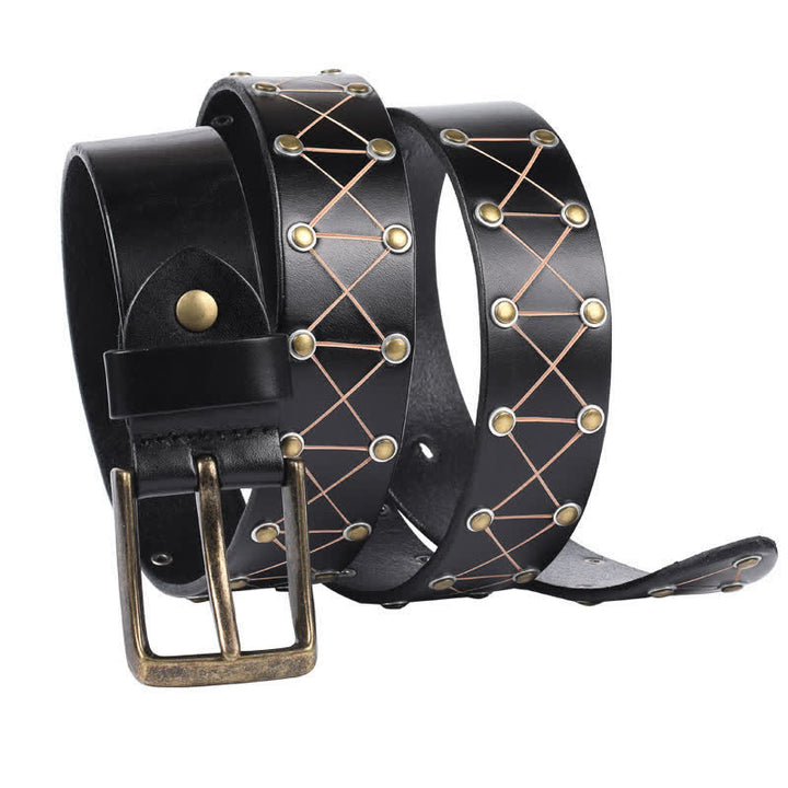 Cinturón de cuero vintage con tachuelas y remaches estilo punk para hombre