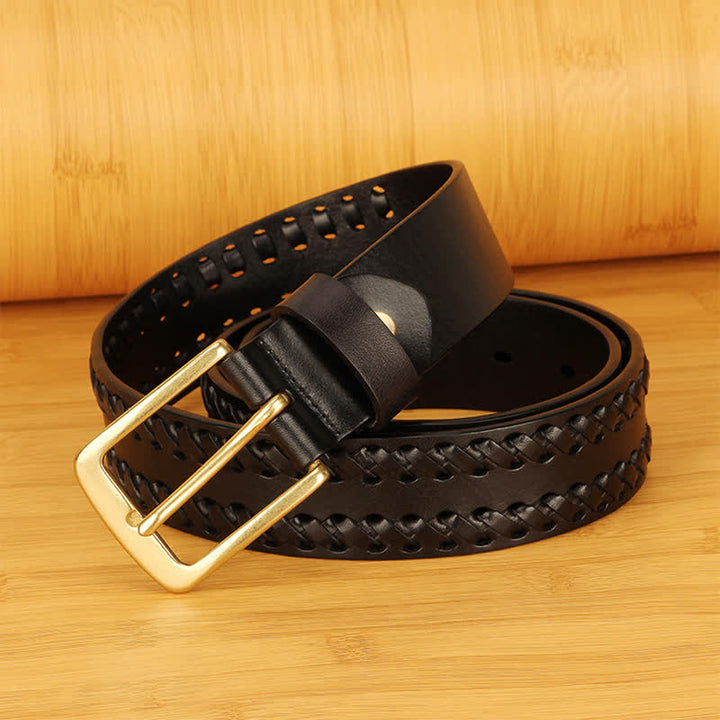 Cinturón de cuero tejido para jeans de trabajo informal para hombres
