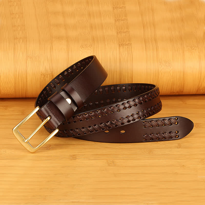 Cinturón de cuero tejido para jeans de trabajo informal para hombres