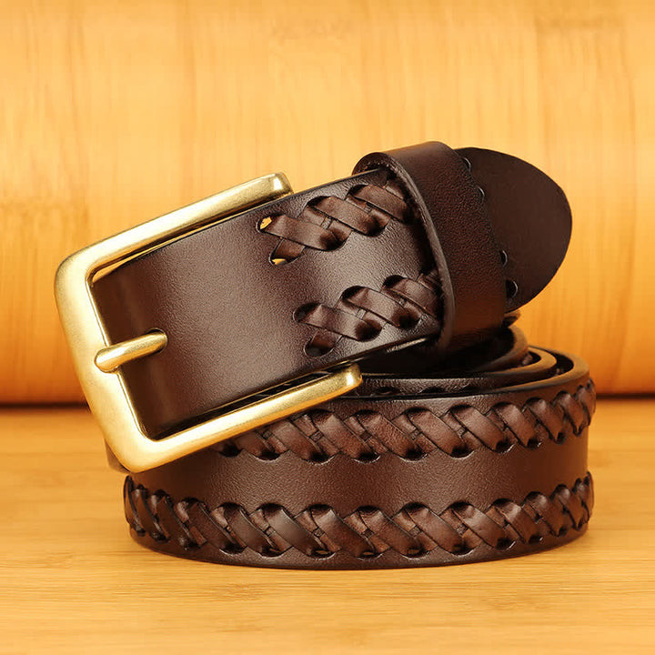 Cinturón de cuero tejido para jeans de trabajo informal para hombres
