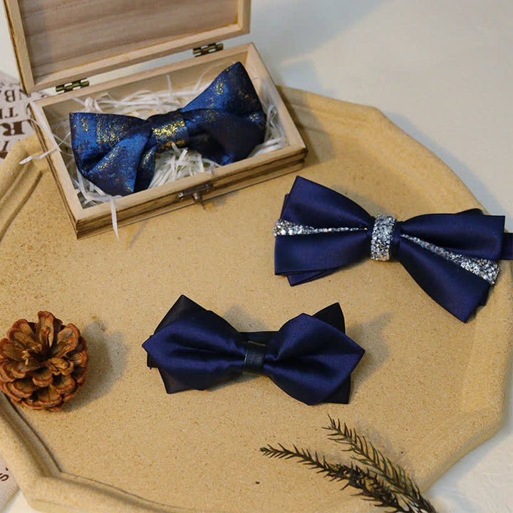 Conjunto de pajaritas de caballero con diamantes de imitación de color azul marino
