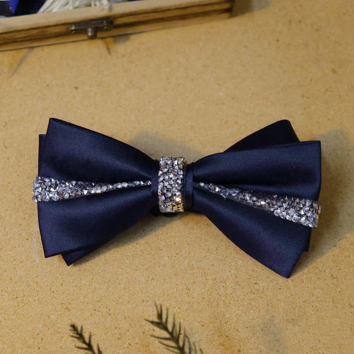 Conjunto de pajaritas de caballero con diamantes de imitación de color azul marino