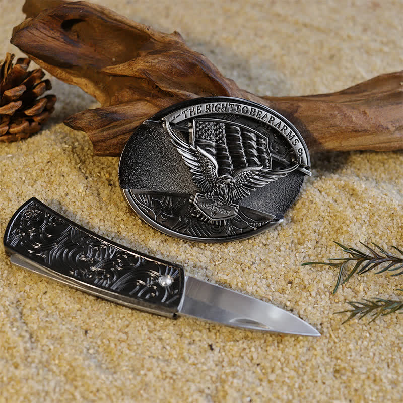 Conjunto de hebillas de cinturón de cuero con cuchillo plegable oculto para hombre, popular para armar uno mismo