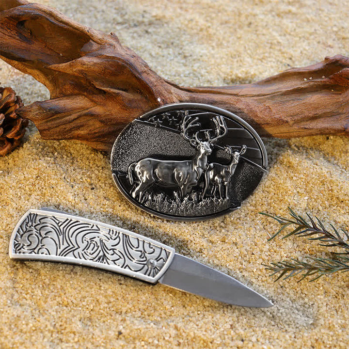 Conjunto de hebillas de cinturón de cuero con cuchillo plegable oculto para hombre, popular para armar uno mismo