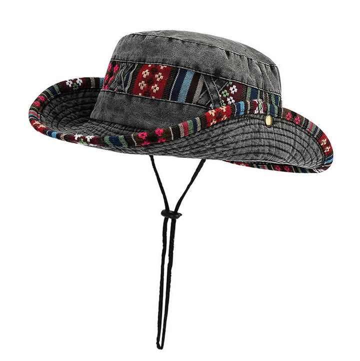 Sombrero de pescador unisex con diseño floral geométrico y bohemio