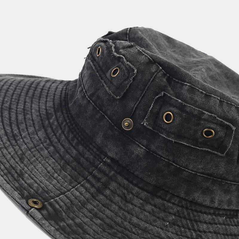 Sombrero tipo pescador unisex con protección solar y parche de mezclilla