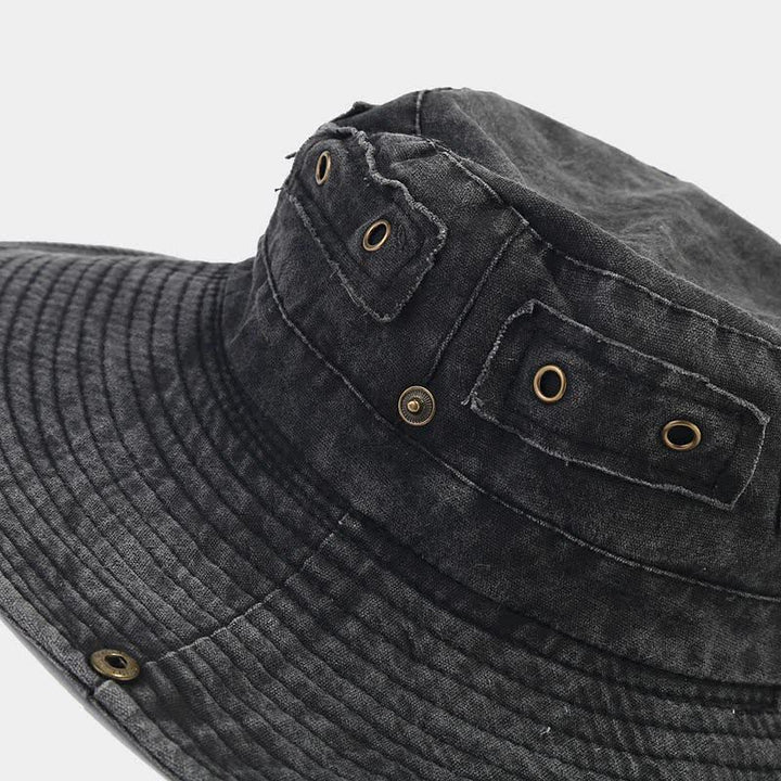 Sombrero tipo pescador unisex con protección solar y parche de mezclilla