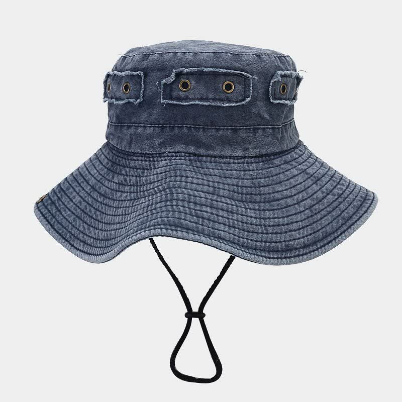 Sombrero tipo pescador unisex con protección solar y parche de mezclilla