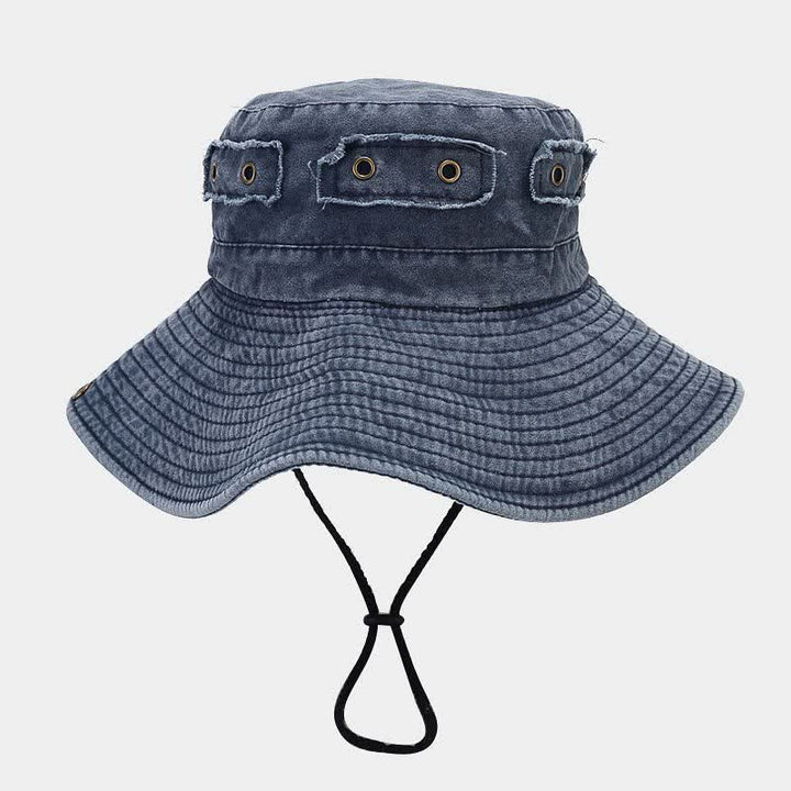 Sombrero tipo pescador unisex con protección solar y parche de mezclilla