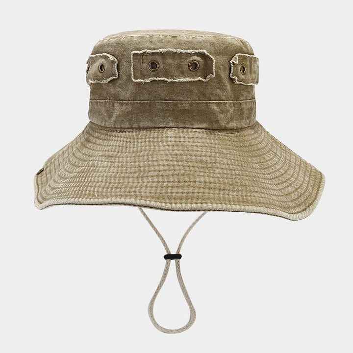 Sombrero tipo pescador unisex con protección solar y parche de mezclilla