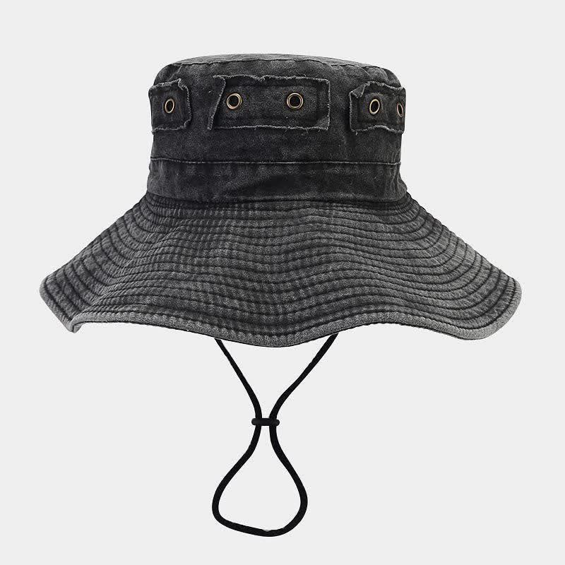 Sombrero tipo pescador unisex con protección solar y parche de mezclilla