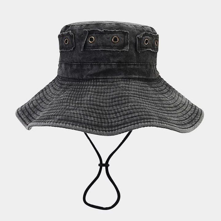 Sombrero tipo pescador unisex con protección solar y parche de mezclilla