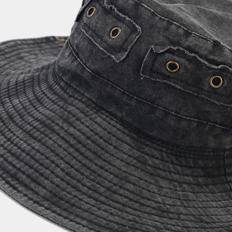 Sombrero tipo pescador unisex con protección solar y parche de mezclilla