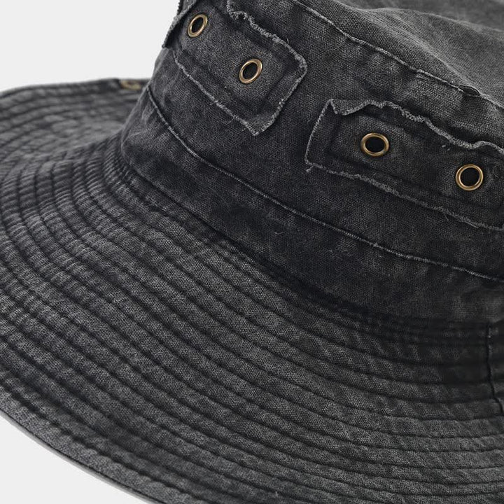 Sombrero tipo pescador unisex con protección solar y parche de mezclilla
